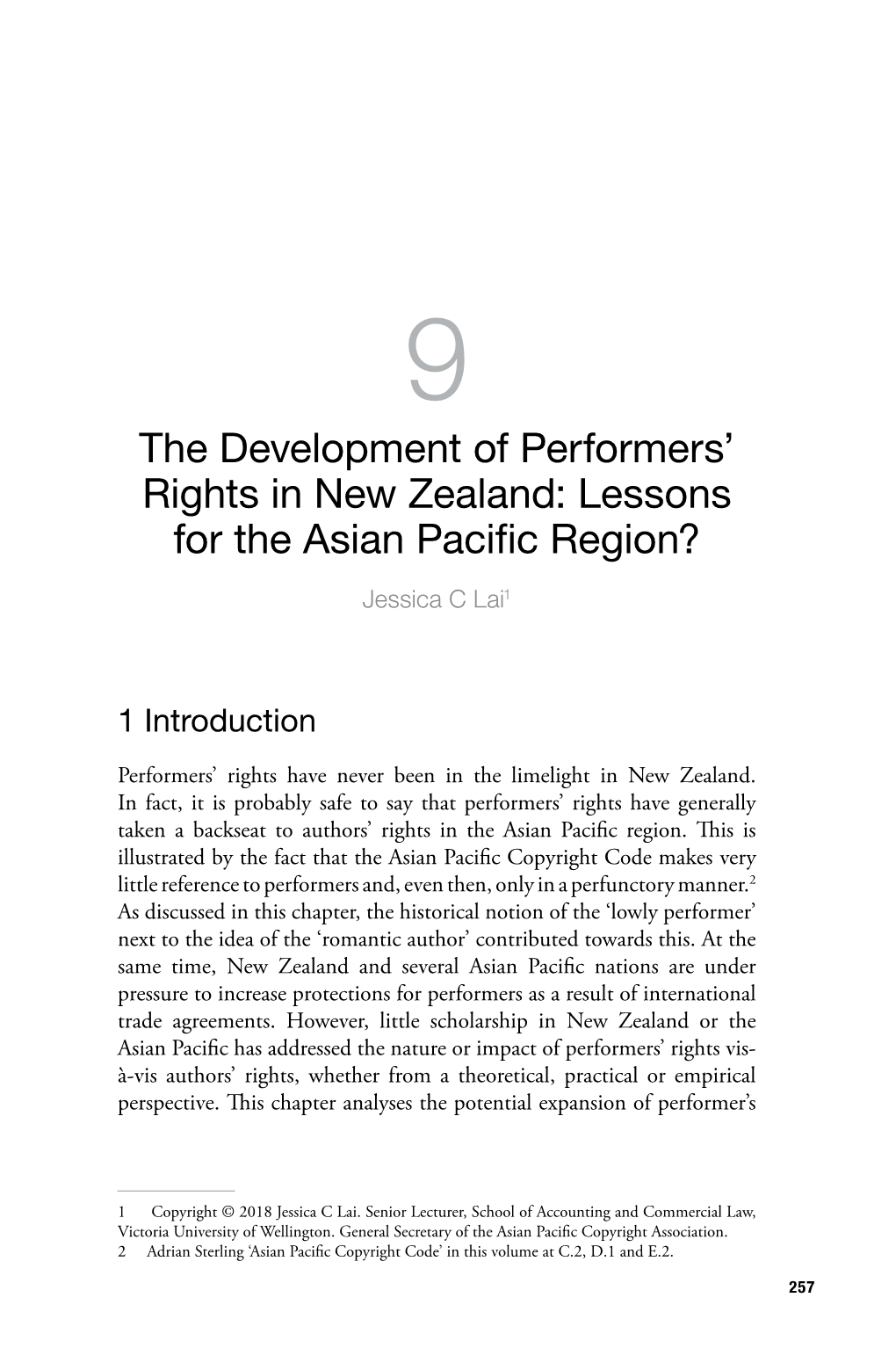 The Development of Performers' Rights in New Zealand