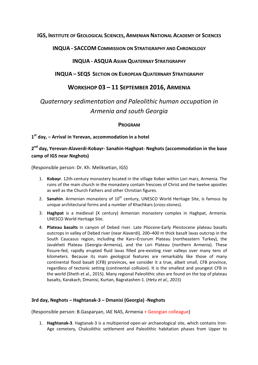 WORKSHOP 03 – 11 S Quaternary Sedimentation and Paleolithic