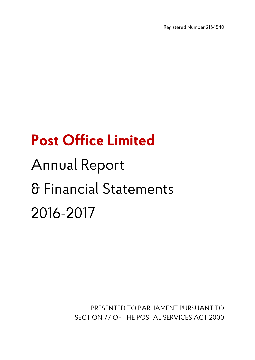 Post Office Limited Annual Report & Financial Statements 2016-2017