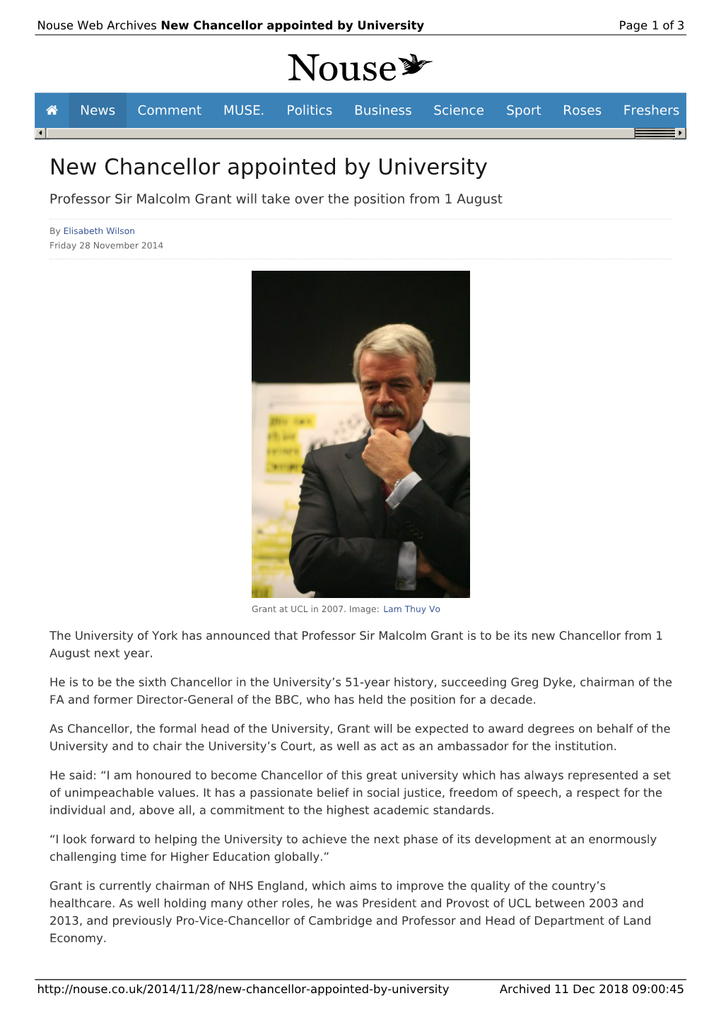 New Chancellor Appointed by University | Nouse