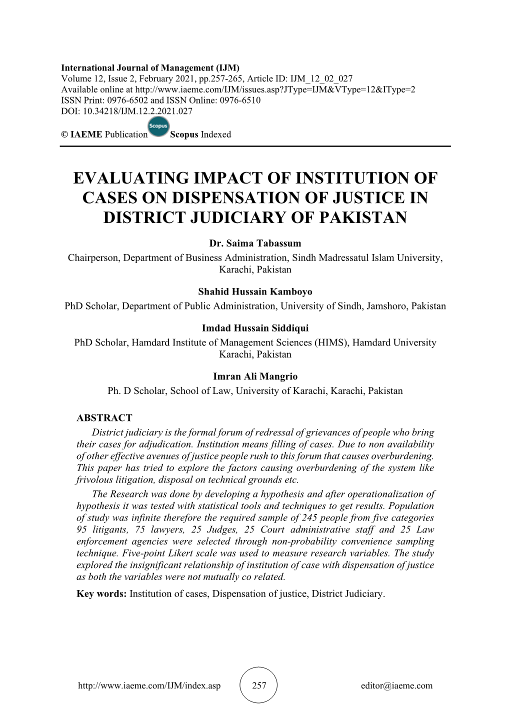 Evaluating Impact of Institution of Cases on Dispensation of Justice in District Judiciary of Pakistan