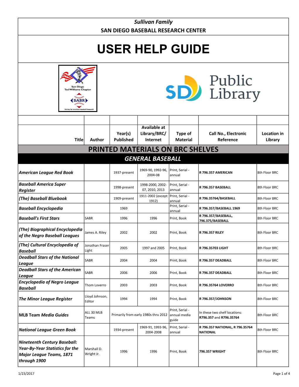 Baseball Research Center User Help Guide