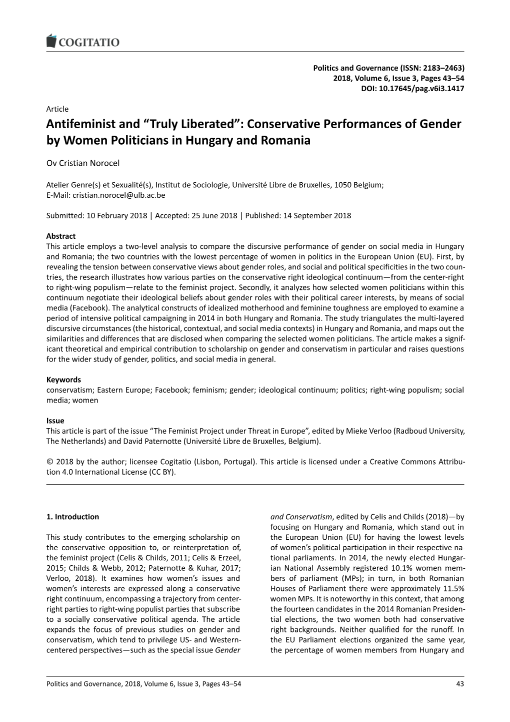 Conservative Performances of Gender by Women Politicians in Hungary and Romania