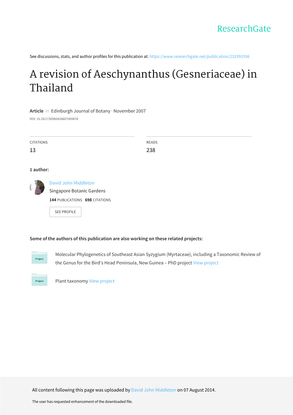 A Revision of Aeschynanthus (Gesneriaceae) in Thailand