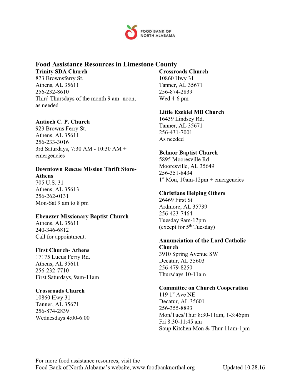 Food Assistance Resources in Limestone County