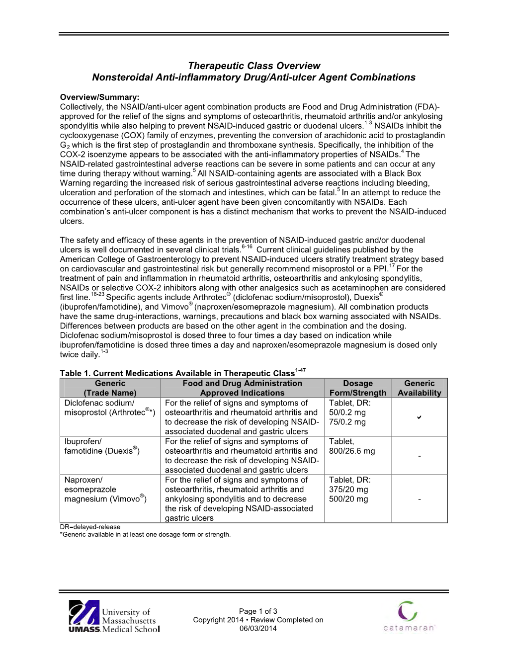 Nonsteroidal Anti-Inflammatory Drug/Anti-Ulcer Agent Combinations