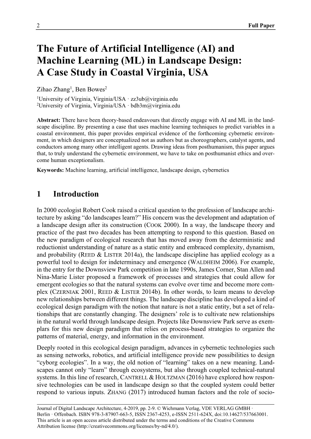 (AI) and Machine Learning (ML) in Landscape Design: a Case Study in Coastal Virginia, USA