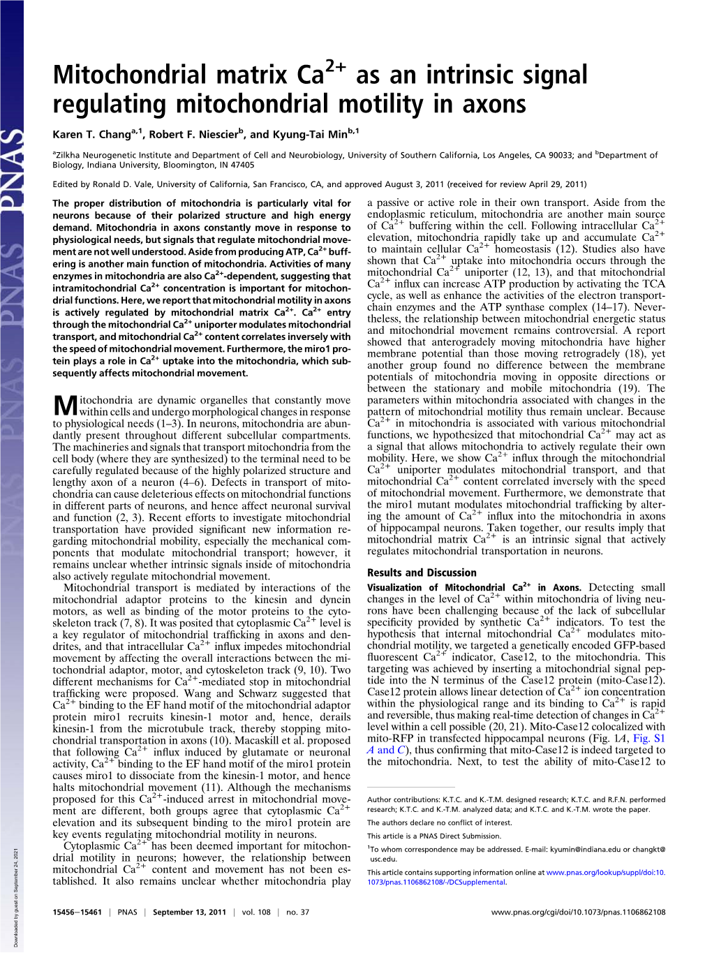 Mitochondrial Matrix Ca As an Intrinsic Signal Regulating Mitochondrial