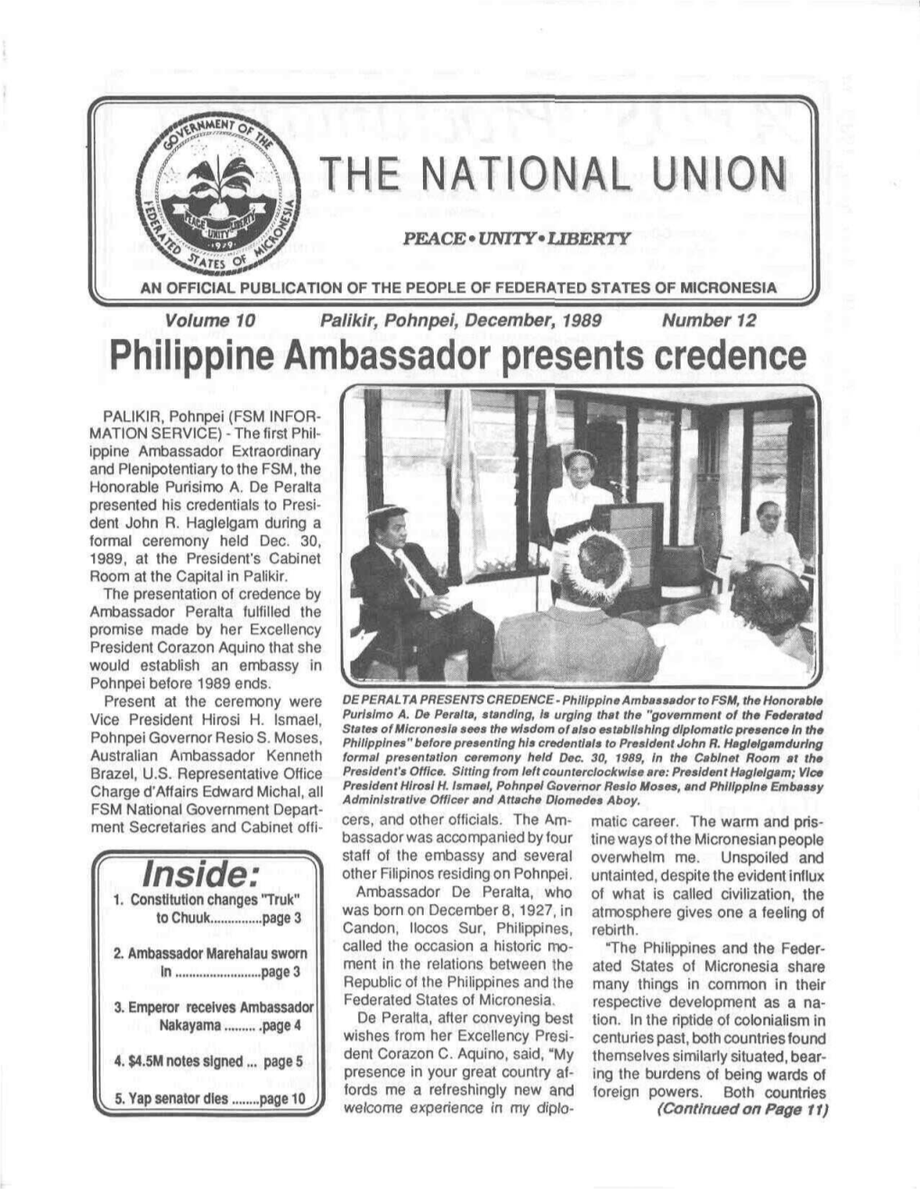 THE NATIONAL UNION Philippine Ambassador Presents Credence