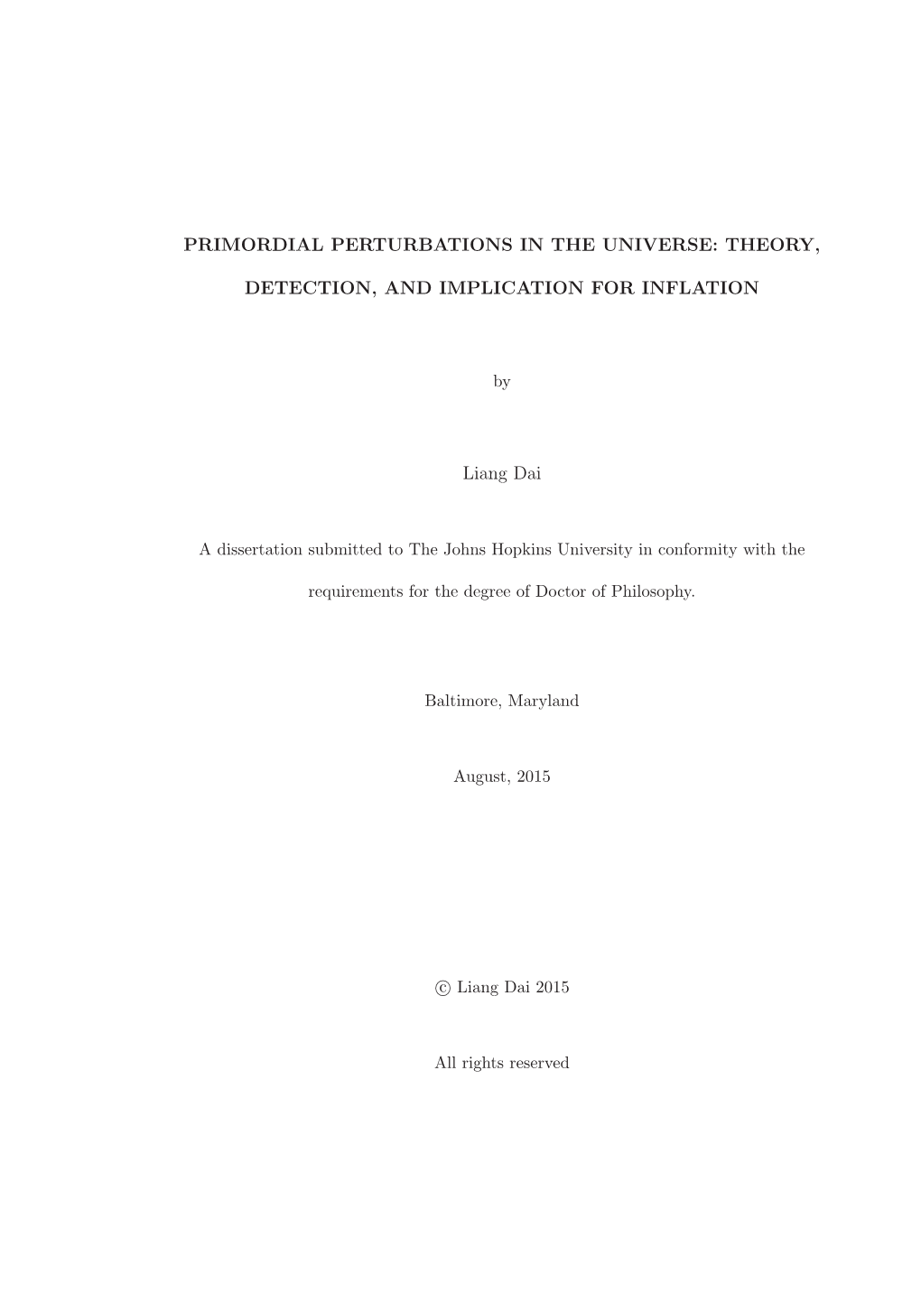 Primordial Perturbations in the Universe: Theory