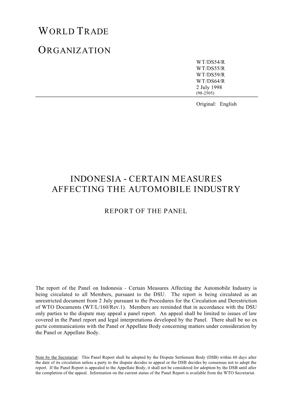 Indonesia - Certain Measures Affecting the Automobile Industry