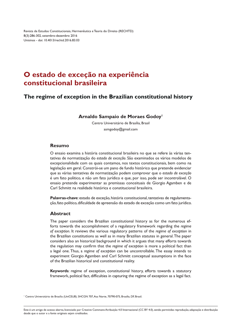 O Estado De Exceção Na Experiência Constitucional Brasileira