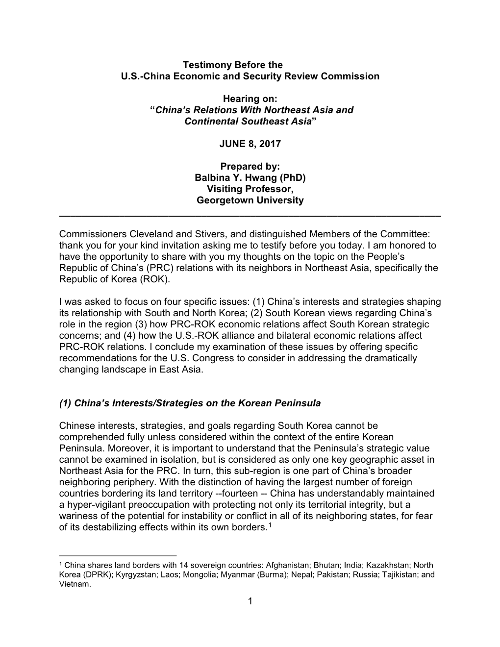 Testimony Before the U.S.-China Economic and Security Review Commission
