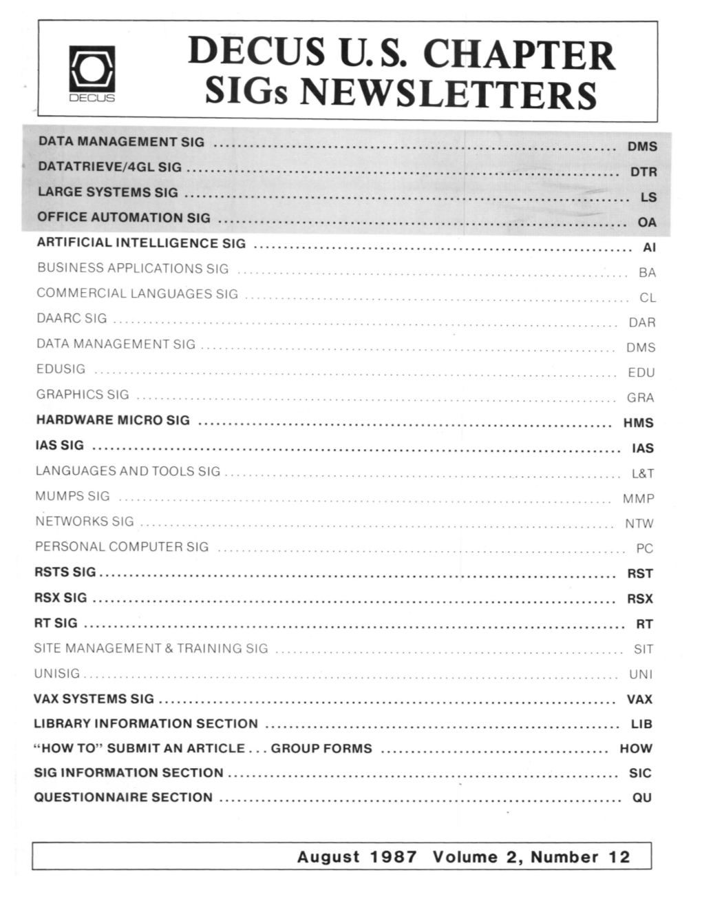 DECUS U.S. CHAPTER Sigs NEWSLETTERS