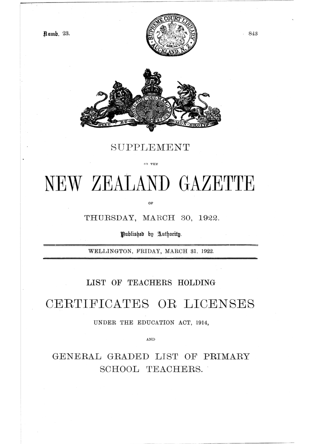 No 23, 31 March 1922