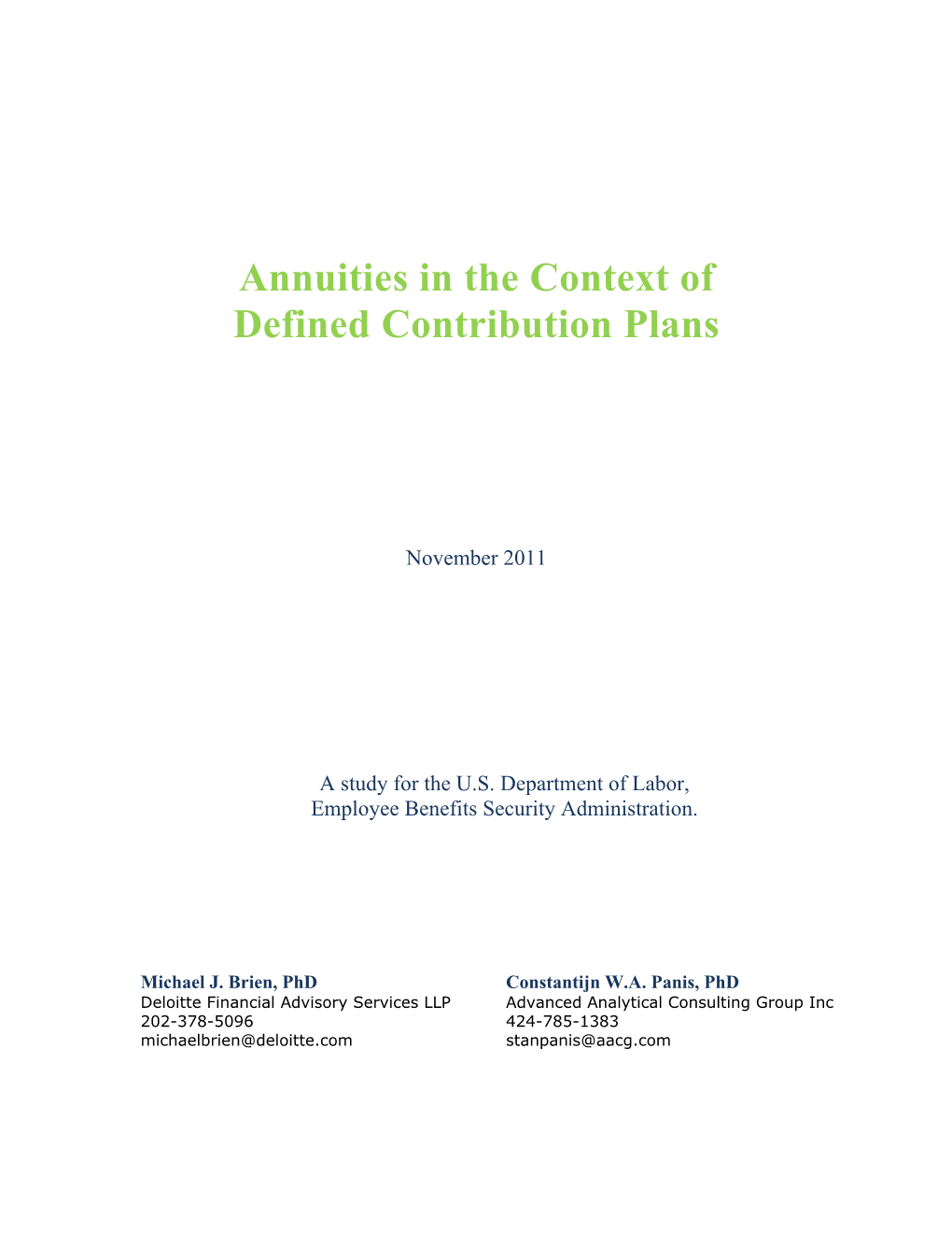 Annuities in the Context of Defined Contribution Plans