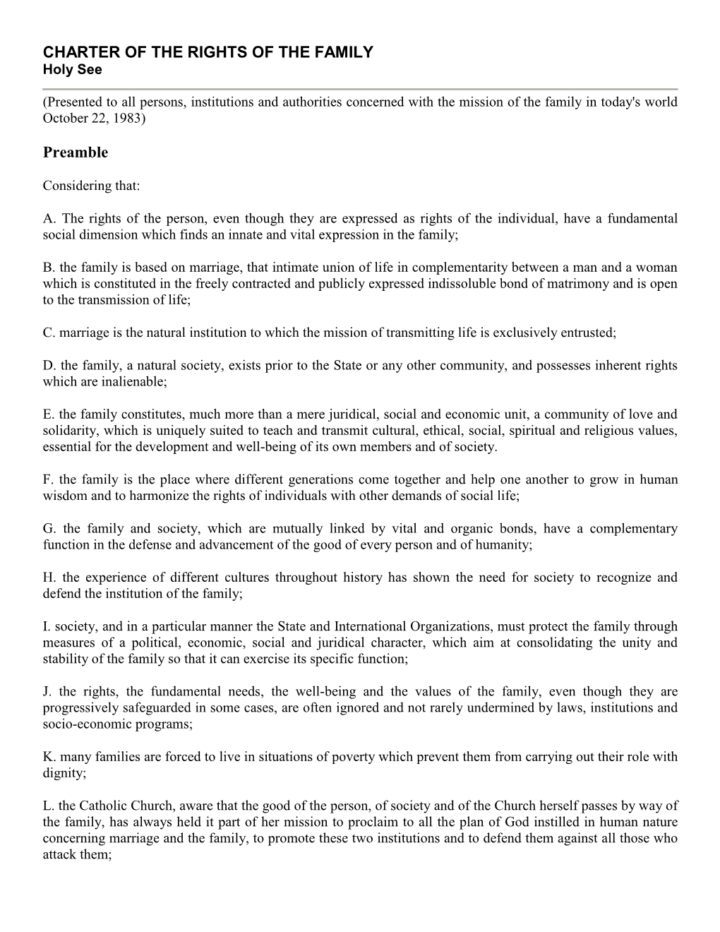CHARTER of the RIGHTS of the FAMILY Holy See