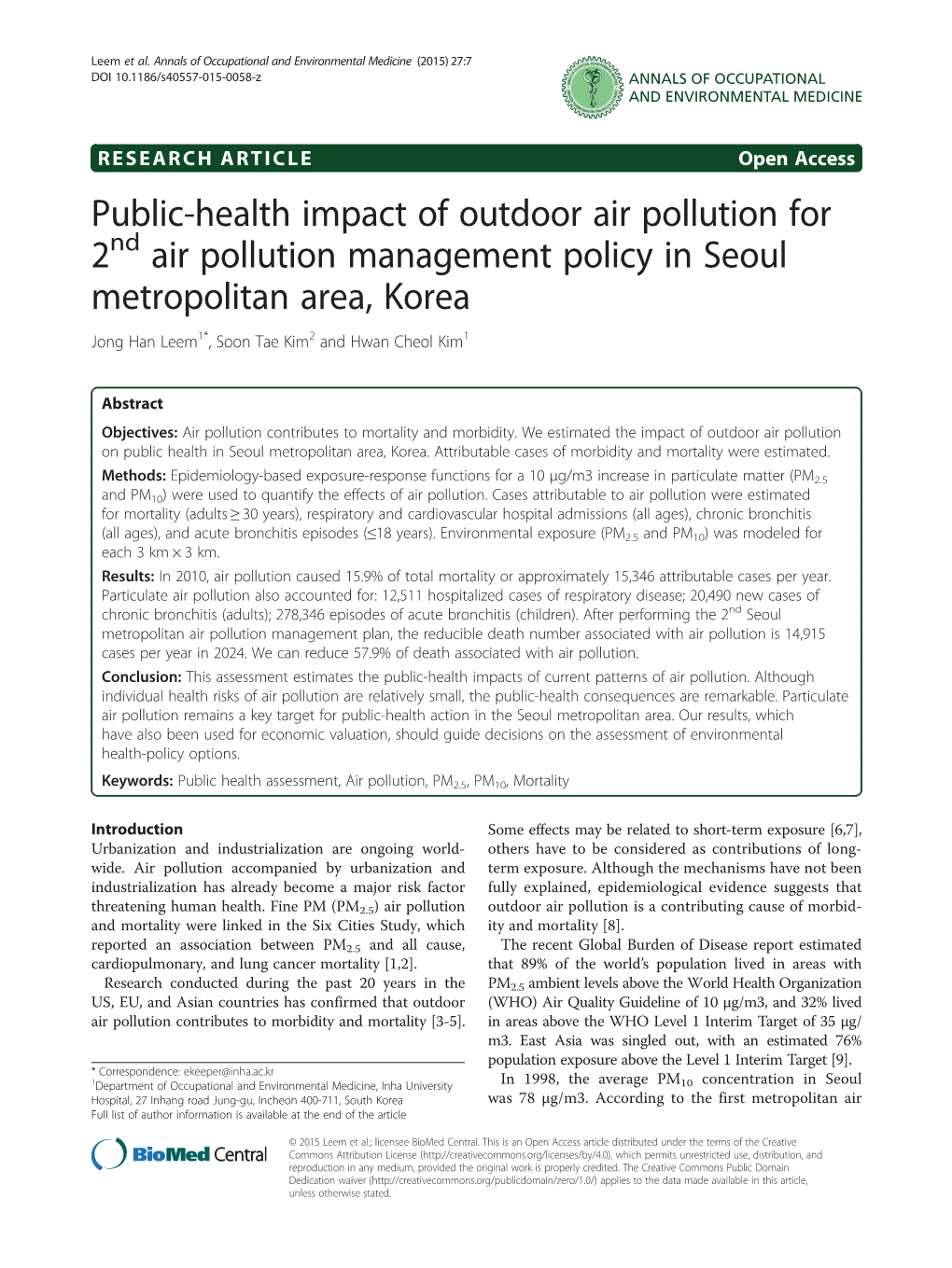 Public-Health Impact of Outdoor Air Pollution for 2