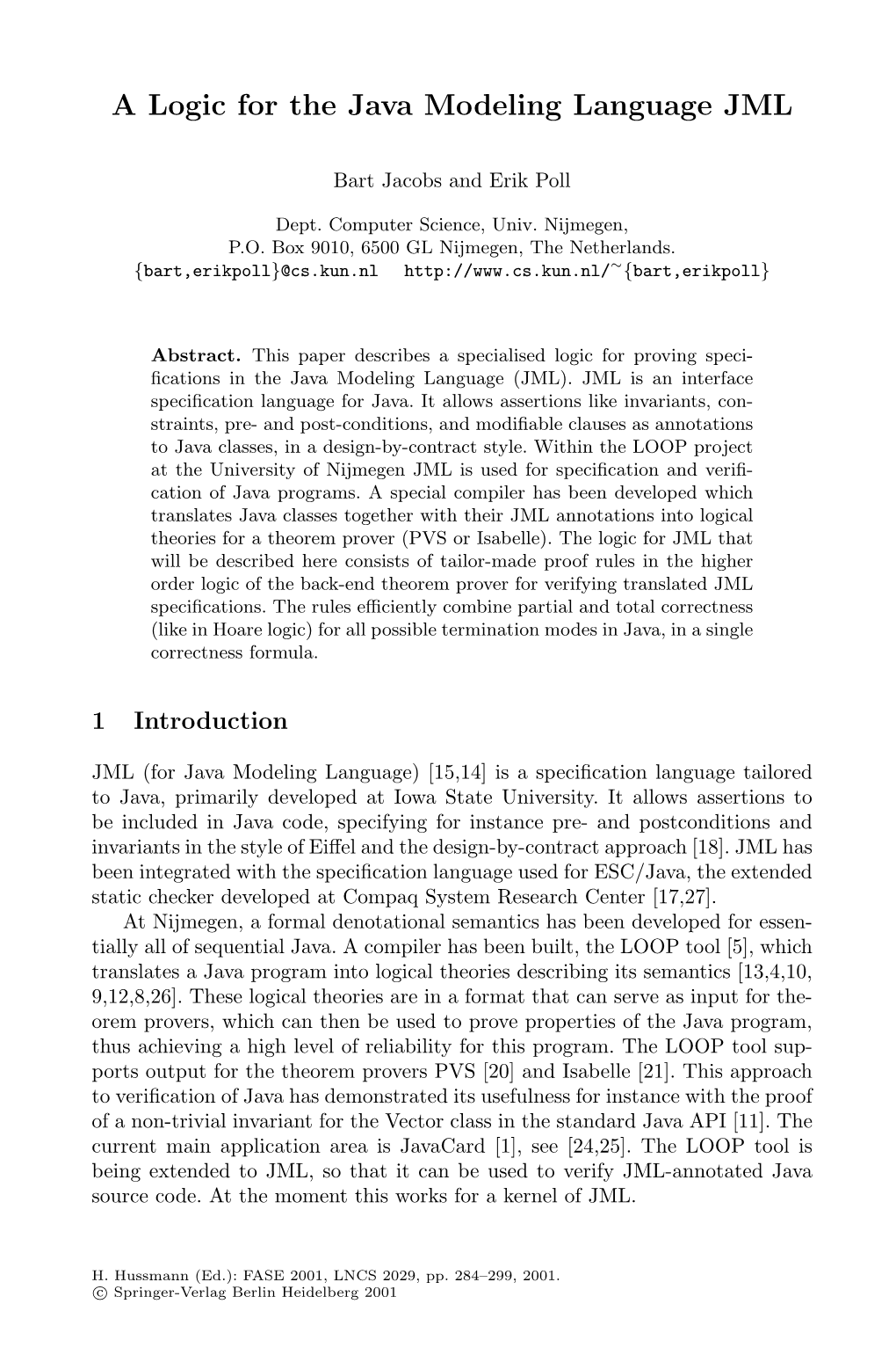 A Logic for the Java Modeling Language JML