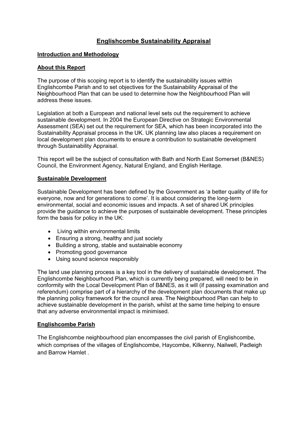 Englishcombe Sustainability Appraisal