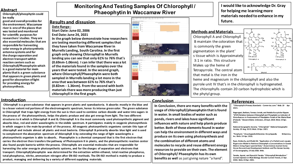 Monitoring Chlorophyll / Pheophytin in Waccamaw River