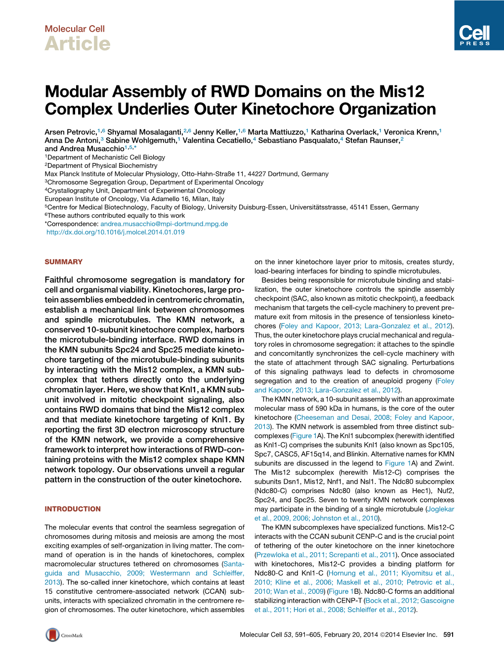 Modular Assembly of RWD Domains on the Mis12 Complex Underlies Outer Kinetochore Organization