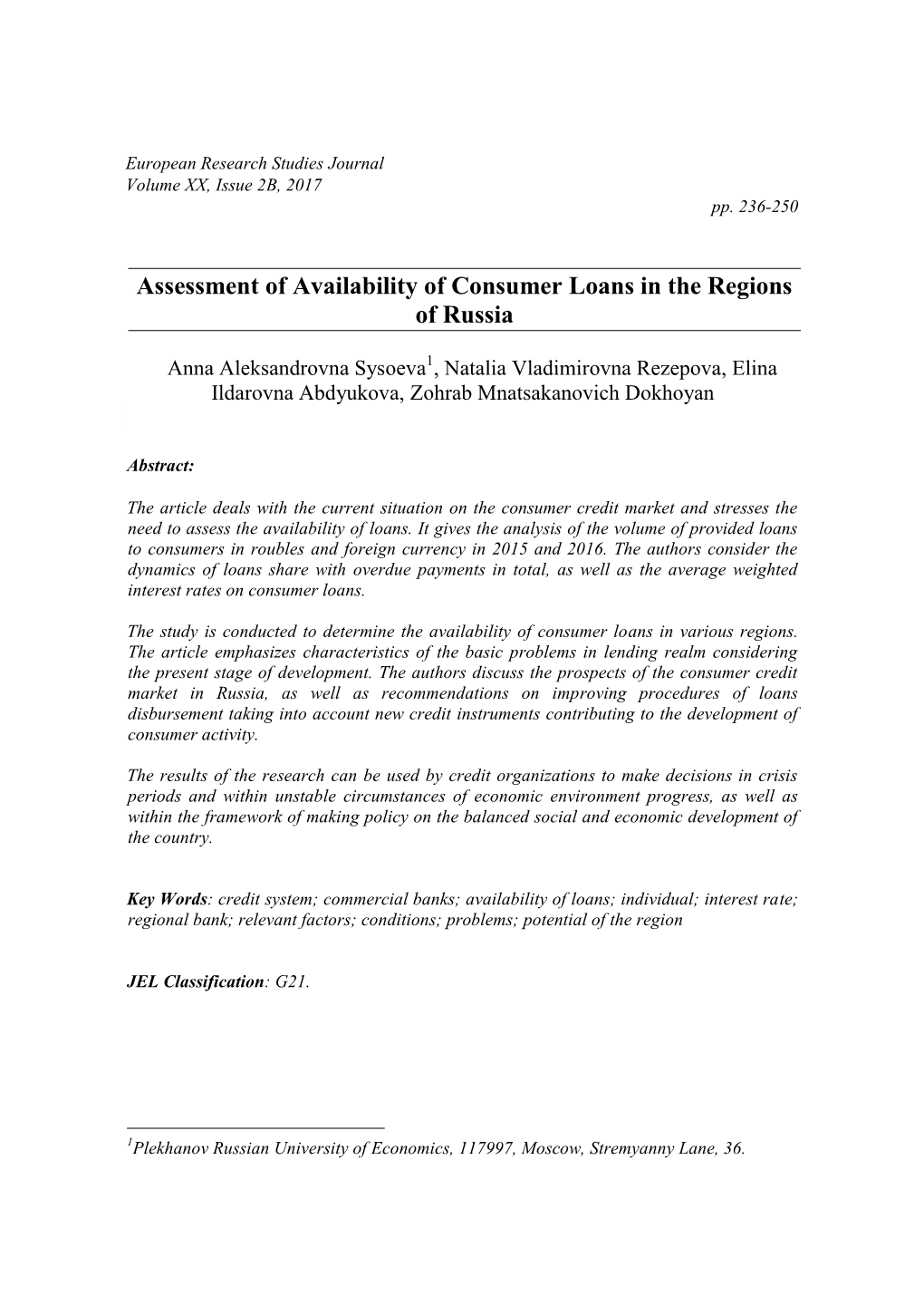Assessment of Availability of Consumer Loans in the Regions of Russia