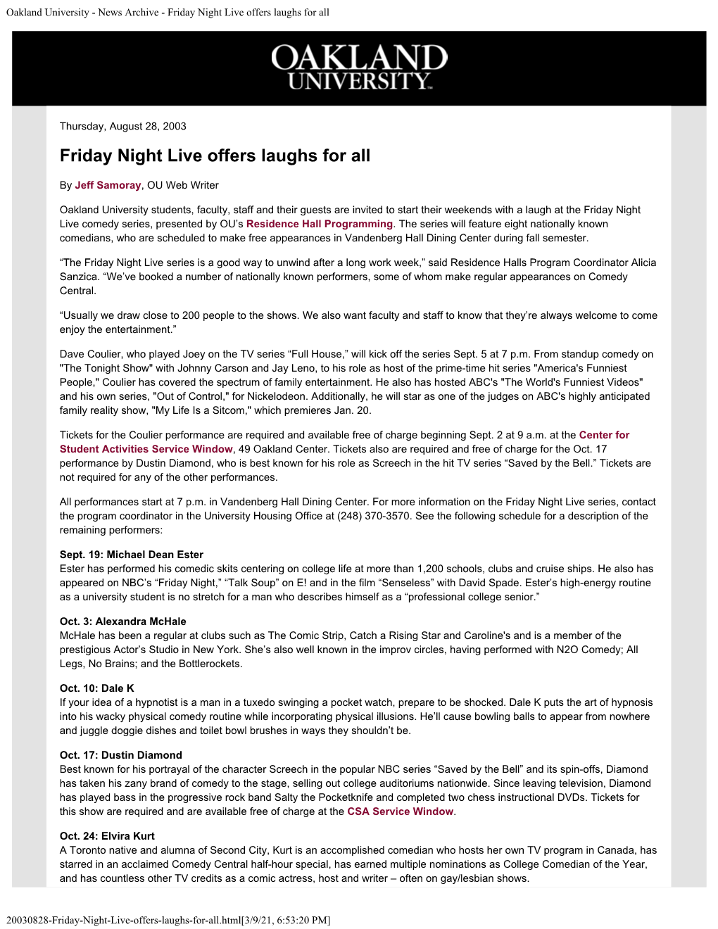 News Archive - Friday Night Live Offers Laughs for All