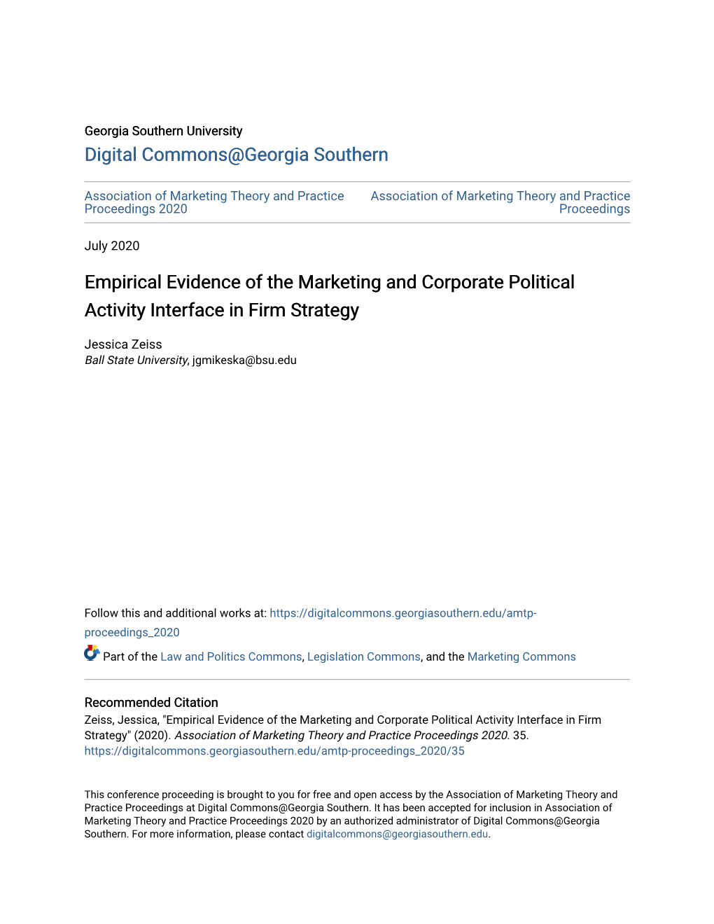 Empirical Evidence of the Marketing and Corporate Political Activity Interface in Firm Strategy