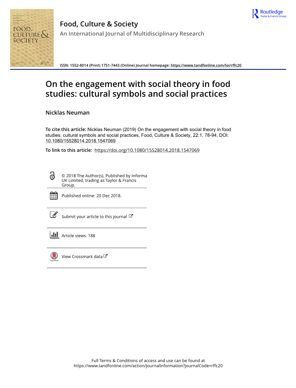 On the Engagement with Social Theory in Food Studies: Cultural Symbols and Social Practices