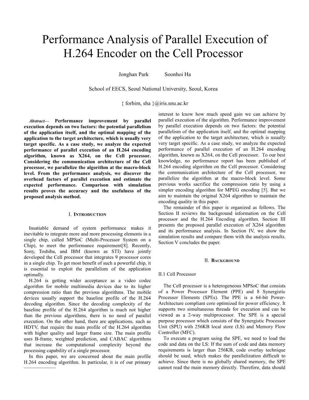 Performance Analysis of Parallel Execution of H.264 Encoder on the Cell Processor