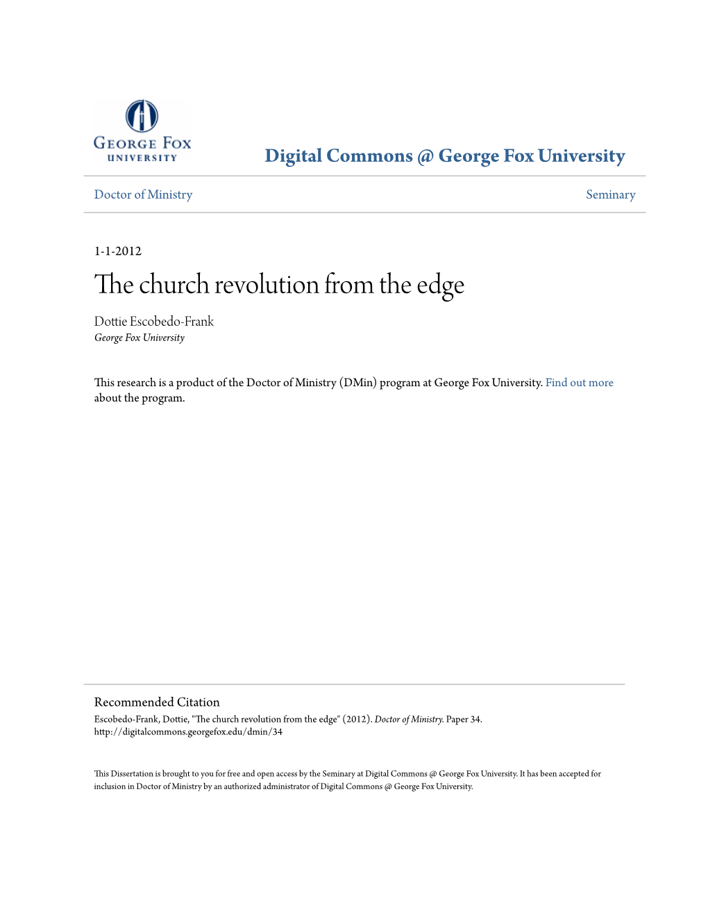 The Church Revolution from the Edge Dottie Escobedo-Frank George Fox University