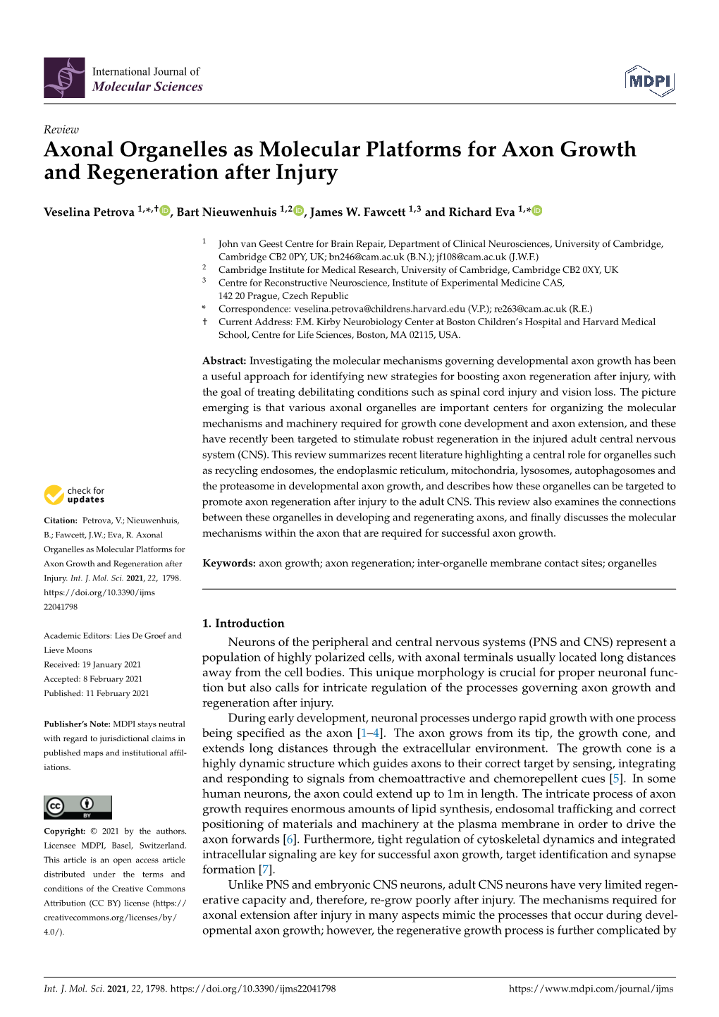 Axonal Organelles As Molecular Platforms for Axon Growth and Regeneration After Injury