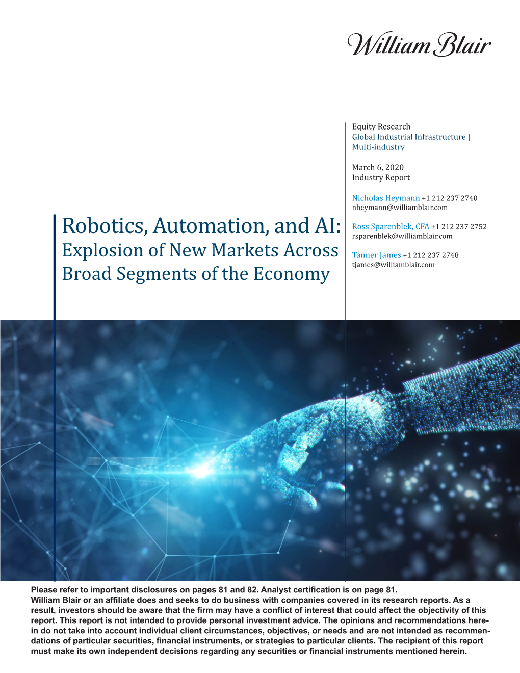 Robotics, Automation, and AI: Rsparenblek@Williamblair.Com