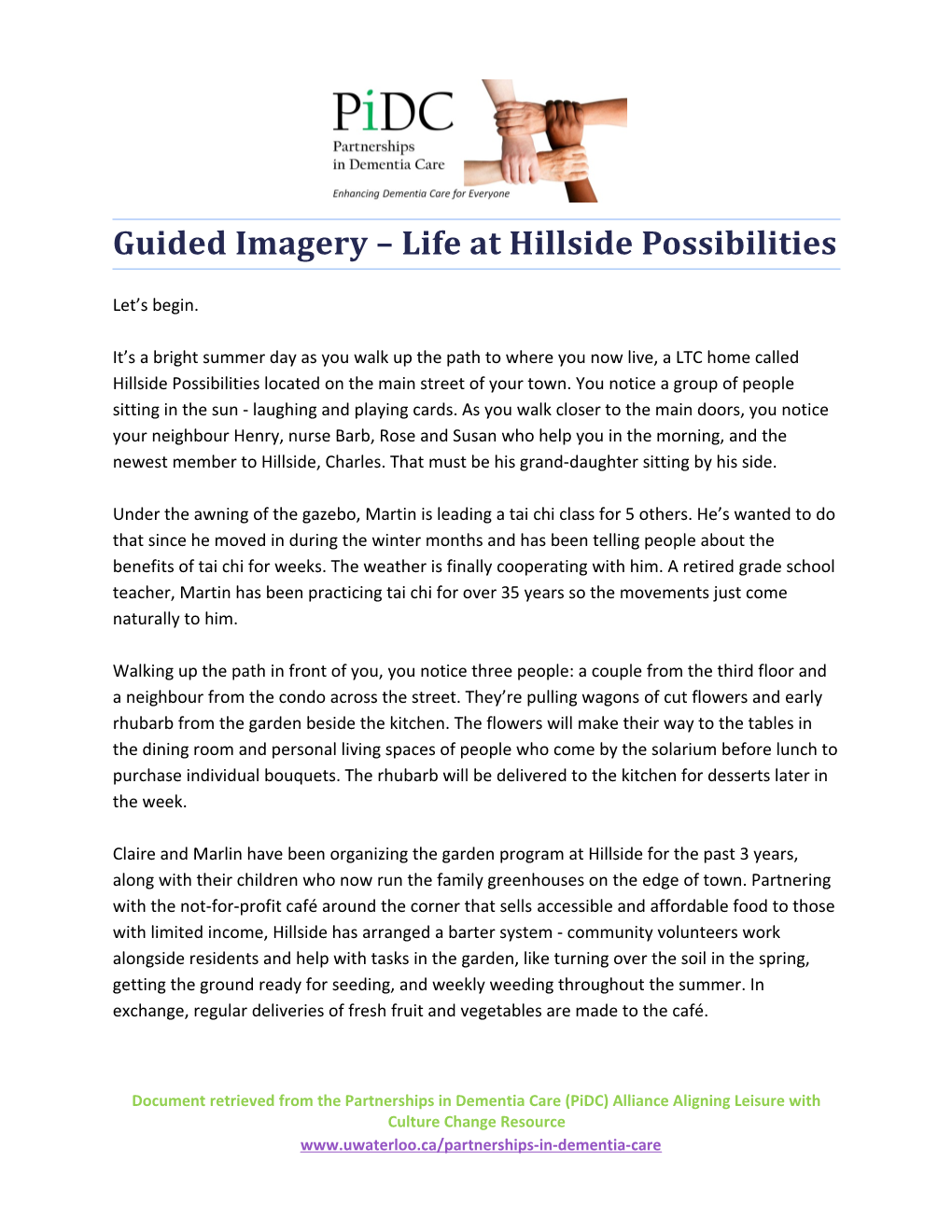 Guided Imagery Life at Hillside Possibilities