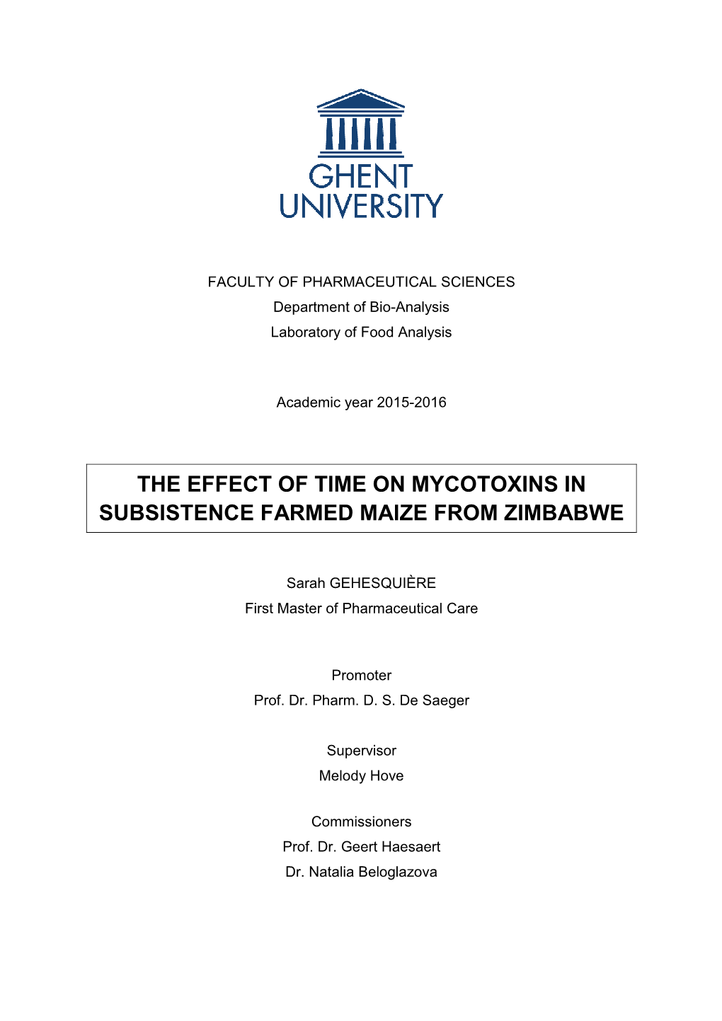 The Effect of Time on Mycotoxins in Subsistence Farmed Maize from Zimbabwe