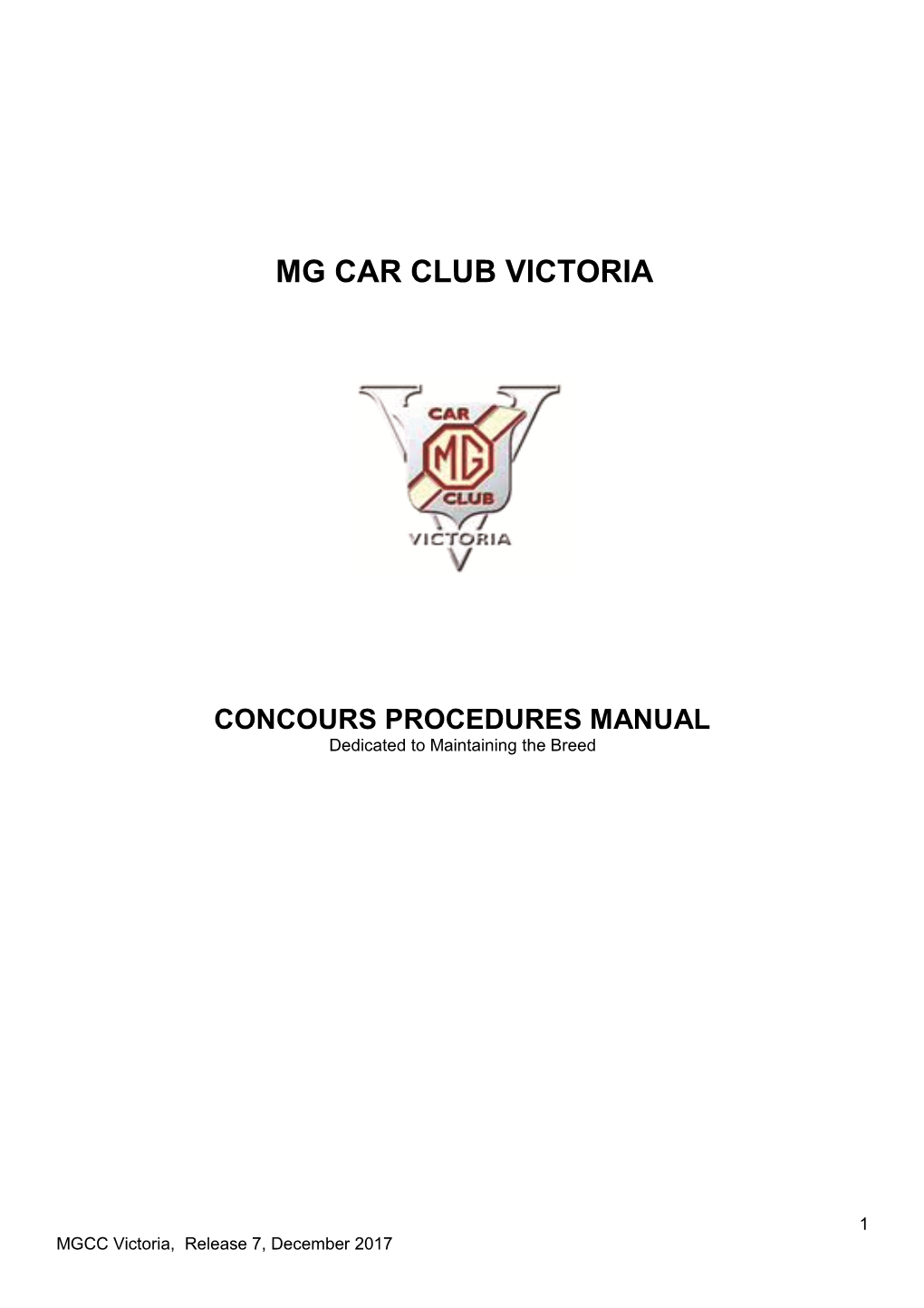 MG Car Club Victoria, Concours Manual