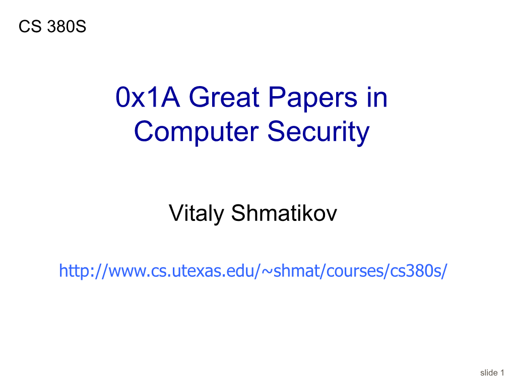 Great Papers in Computer Security