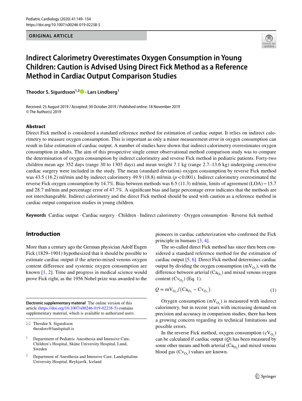 Indirect Calorimetry Overestimates Oxygen Consumption in Young