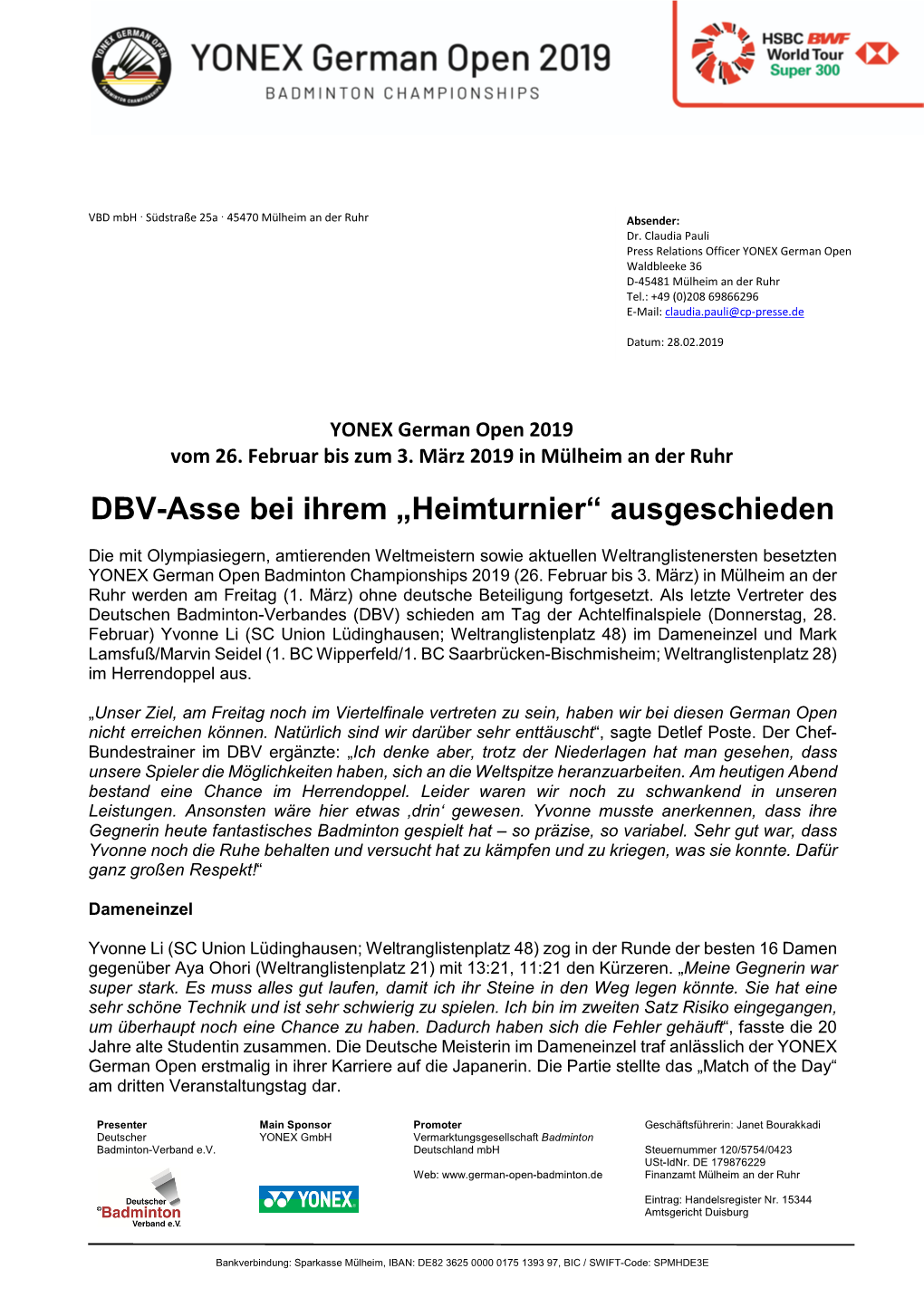 DBV-Asse Bei Ihrem „Heimturnier“ Ausgeschieden