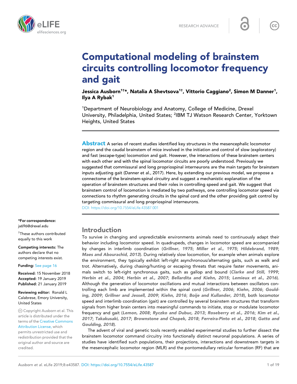 Computational Modeling of Brainstem Circuits Controlling Locomotor Frequency and Gait