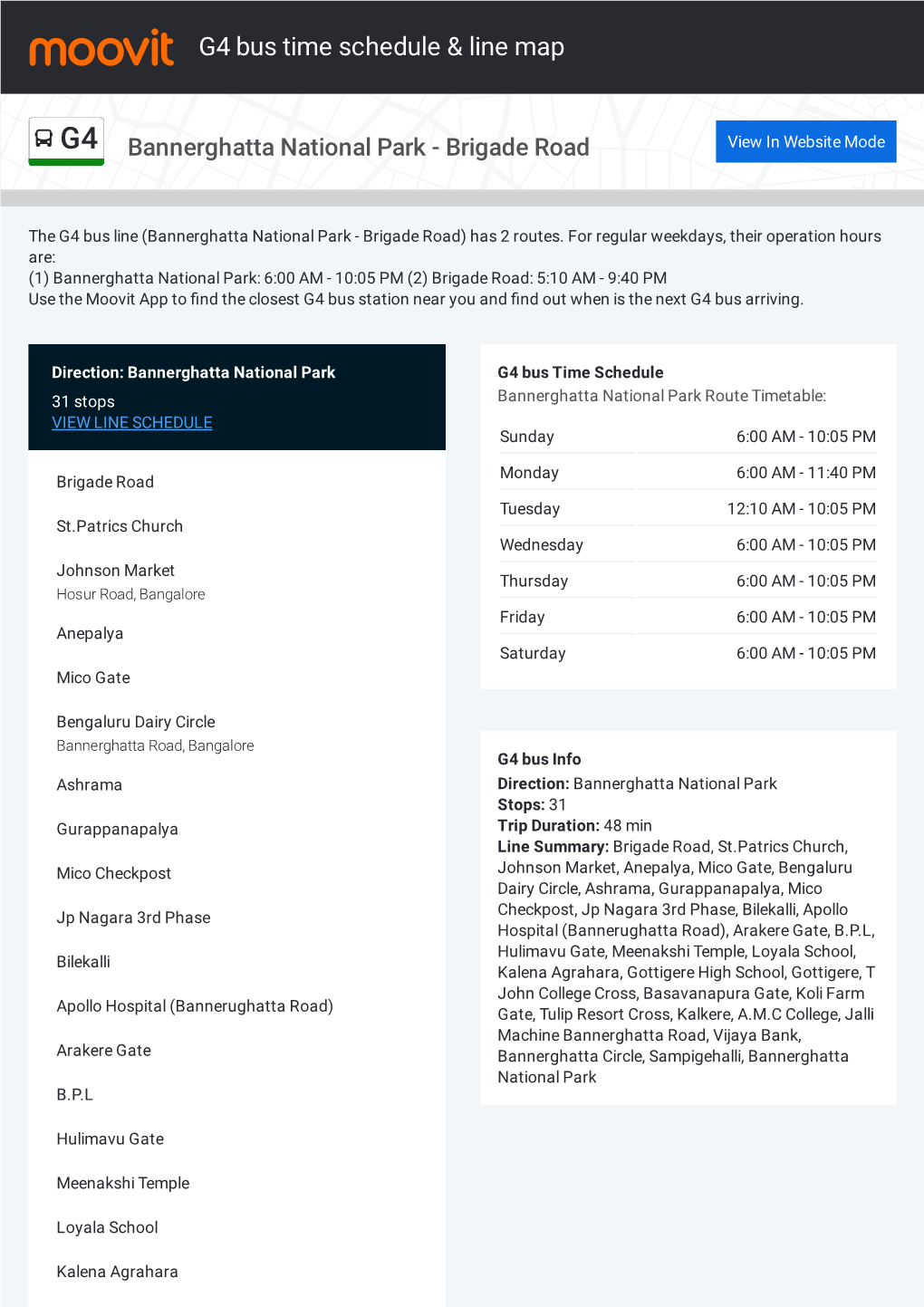 G4 Bus Time Schedule & Line Route