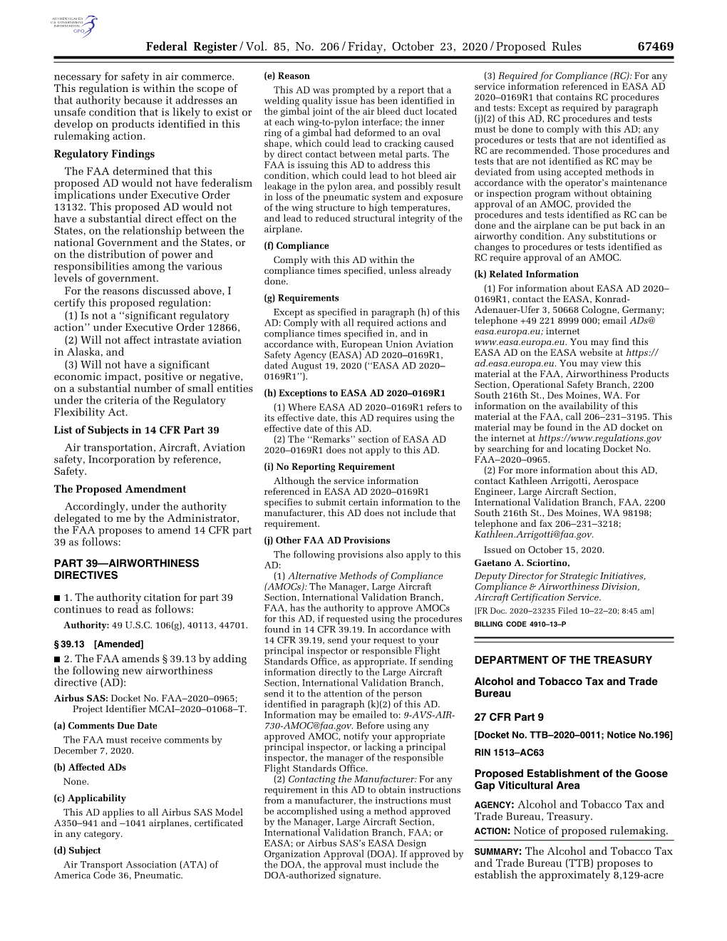 Federal Register/Vol. 85, No. 206/Friday, October 23, 2020