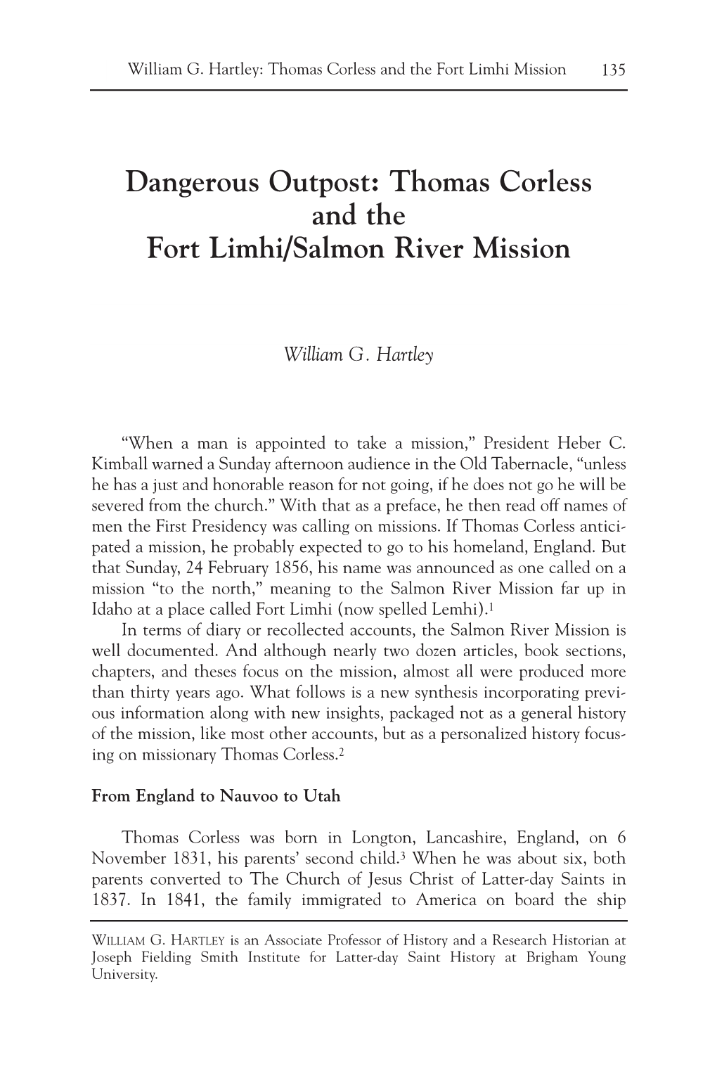 Thomas Corless and the Fort Limhi/Salmon River Mission