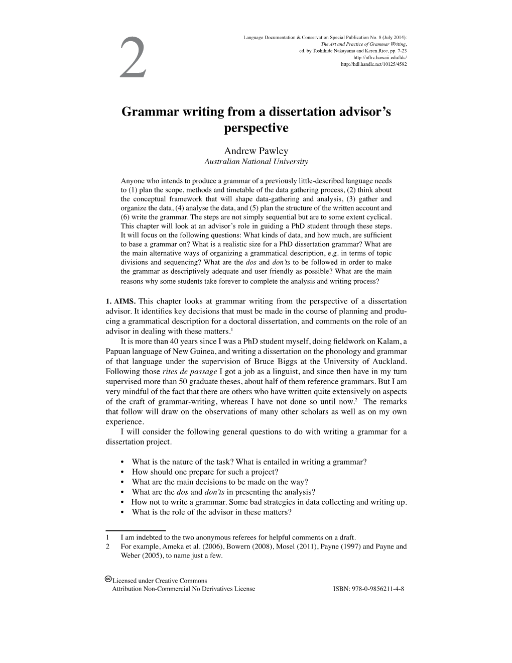 Grammar Writing from a Dissertation Advisor's Perspective