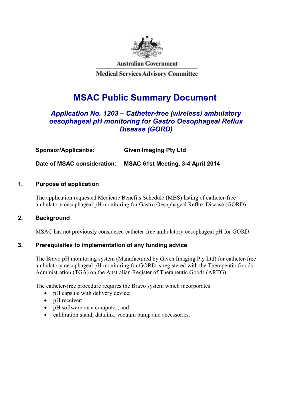 MSAC Public Summary Document