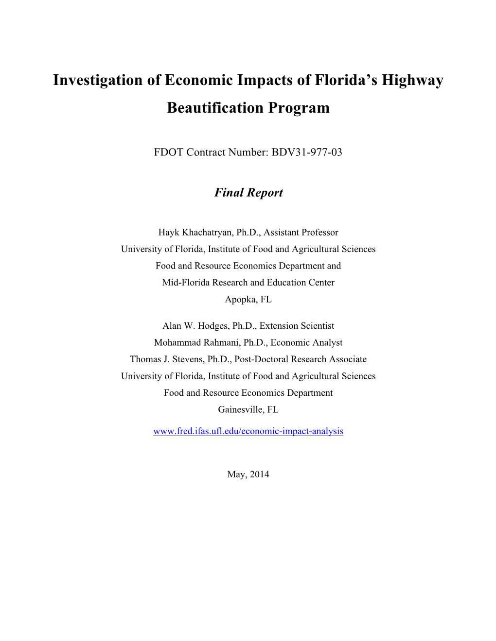 Investigation of Economic Impacts of Florida's Highway Beautification