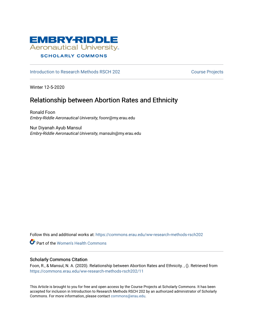 Relationship Between Abortion Rates and Ethnicity