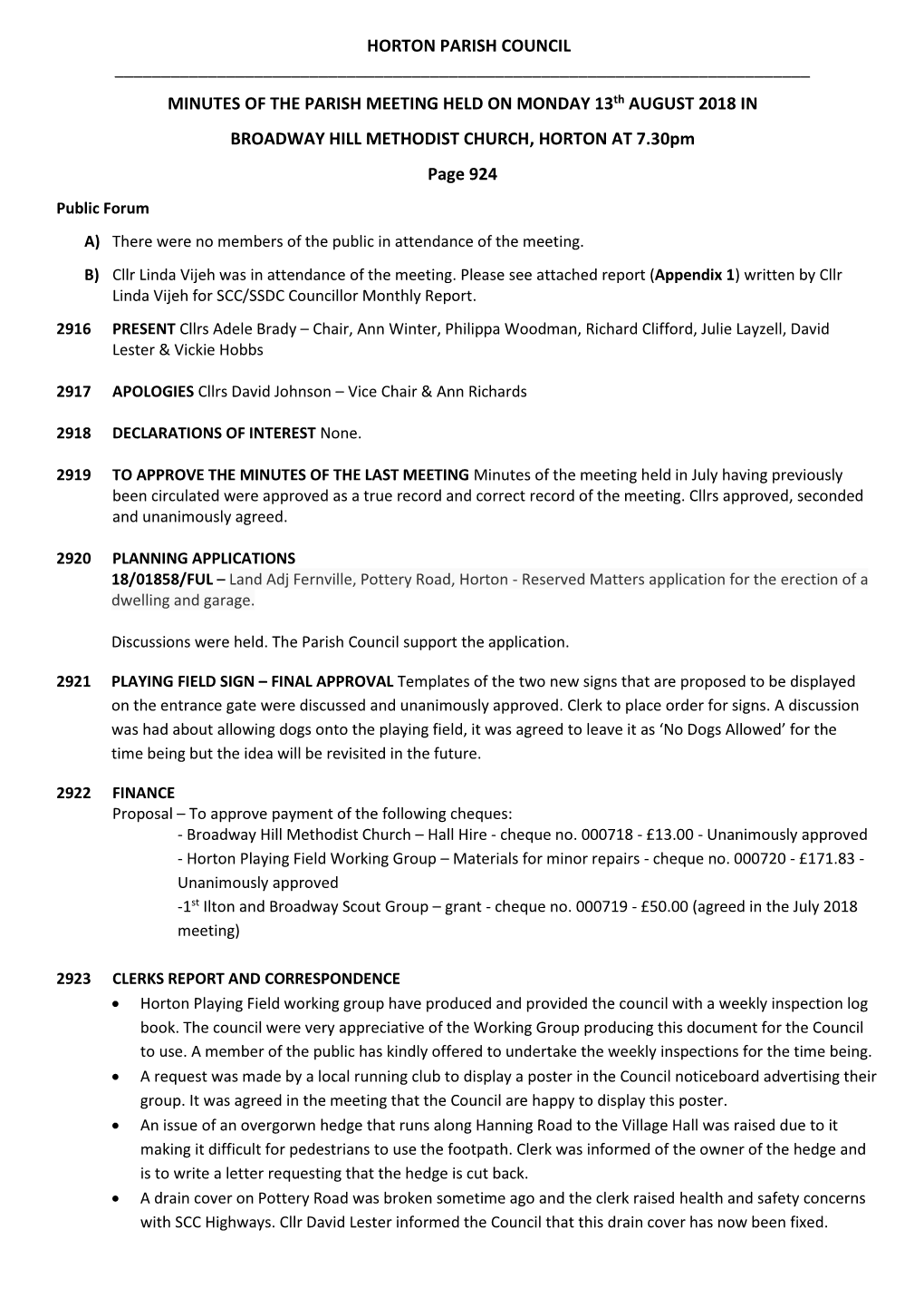 Horton Parish Council Minutes of the Parish Meeting