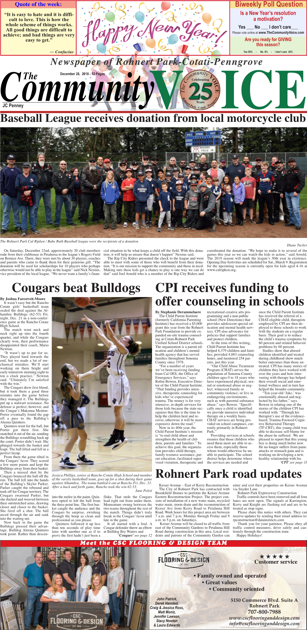 Cougars Beat Bulldogs CPI Receives Funding to Offer Counseling in Schools